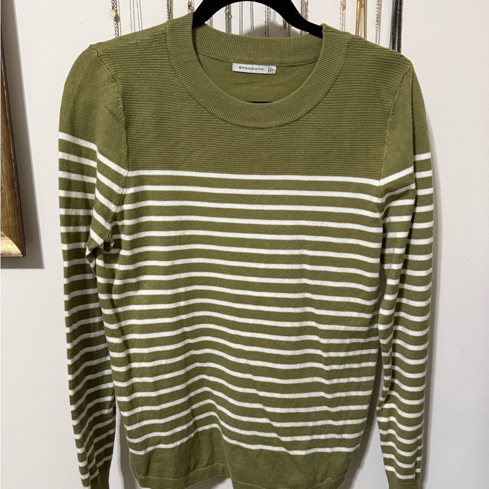 Green and White Striped Sweater